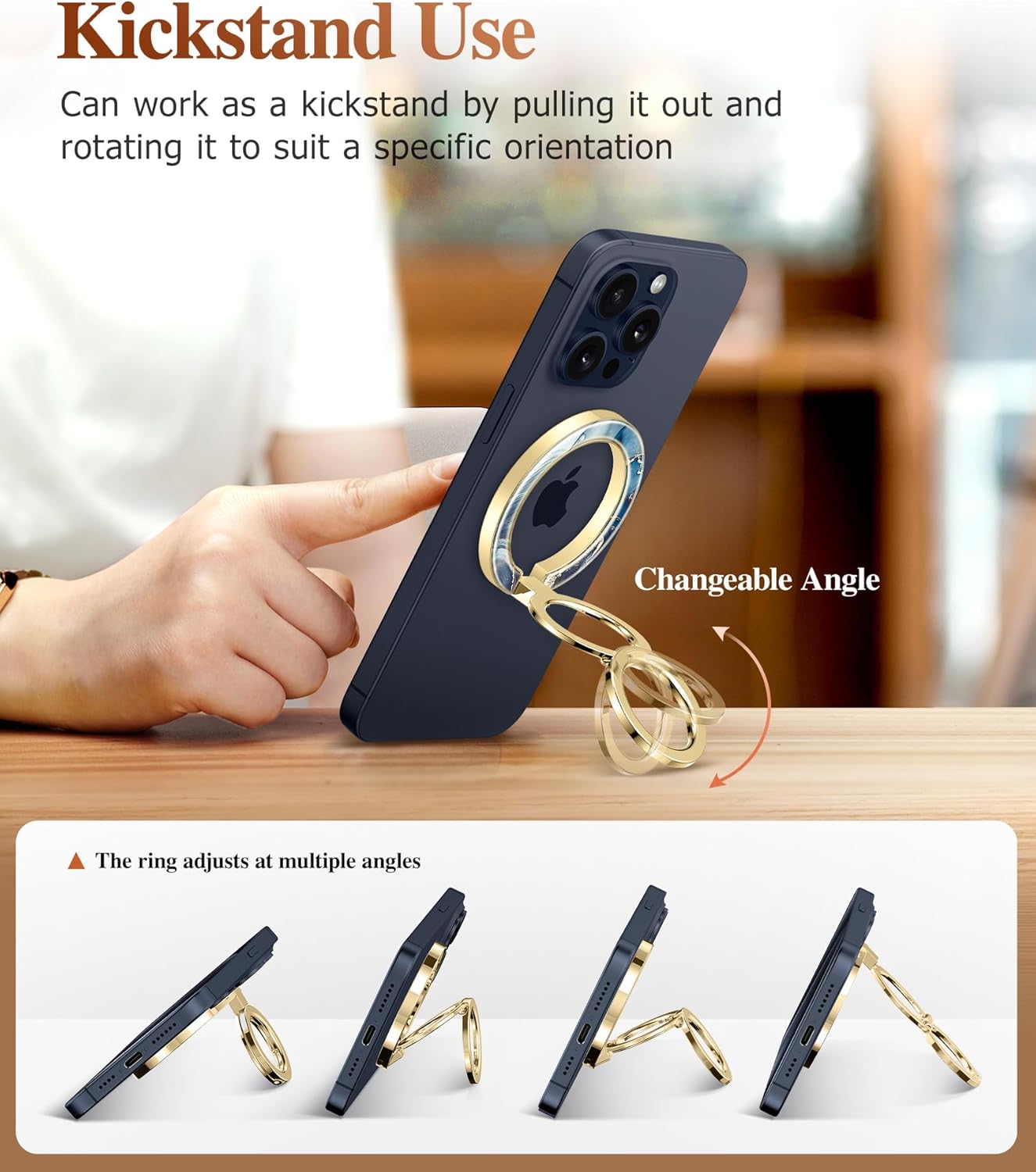 GVIEWIN Magnetic Phone Ring Holder, Compatible with MagSafe Phone Grip with Adjustable Stand, Magnet Phone Ring Kickstand for iPhone 16 Pro Max/Plus/15/14/13/12 Series/Other Phones (Polar Cloud)