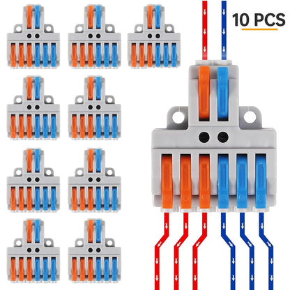 10PCS Lever Wire Connectors, Quick Wiring Cable Connectors, Compact Push-in Conductor Terminal Block (10PCS 2 in 6 Out)