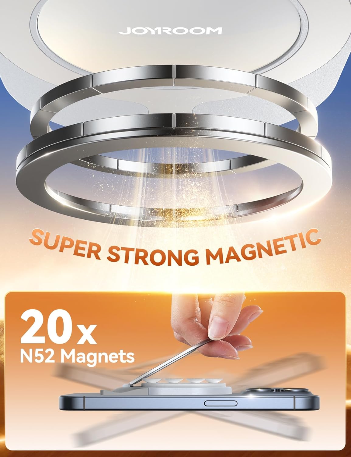 JOYROOM Suction Cup Phone Mount, Magsafe Phone Grip with Pull Ring, Phone Suction Grip for iPhone Samsung Android, Cell Phone Grip Holder for Creators, Selfies, Fitness(White)