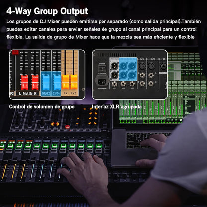 Professional Audio Mixer, 12 Channel Sound Board Mixing Console, Dual DSP Reverb Studio Mixer Board, Dual 7-Band EQ, 48V Phantom Power, 4 Group Stereo Output Input, PAD