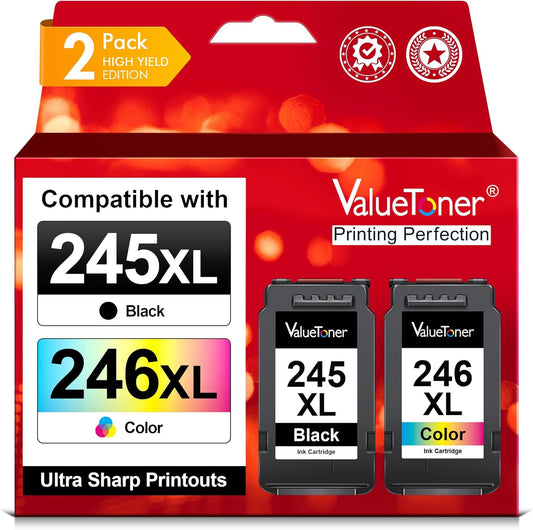 Valuetoner 245XL Ink Cartridge Replacement for Canon 245XL 246XL Combo Pack PG-245XL CL-246XL for Pixma TR4520 TR4527 MG2522 MG2520 MX490 MX492 TS202 TS302 TS3320 MG2920 Printer (Black, Color)