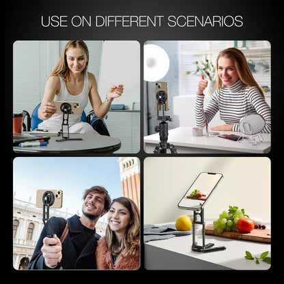 Magnetic Pocket Phone Tripod Foldable Compatible with Magsafe for iPhone 15/14/13/12 Plus Pro Max Series, Mini Cell Phone Tripod Mount Handle Smartphone Desk Stand Travel All in One