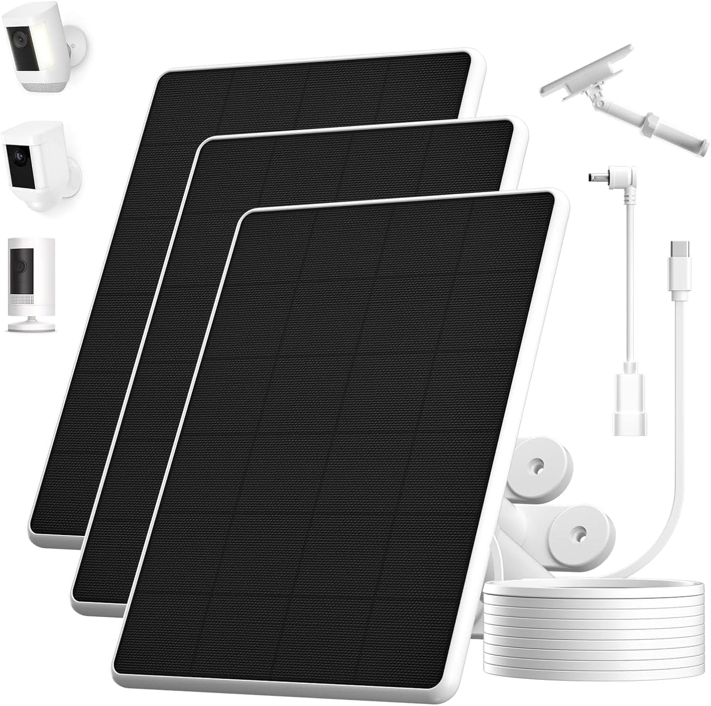 6W Solar Panel for Ring Spotlight Cam Battery & Stick Up Cam Battery, High-Efficiency Solar Charger with 360° Adjustable Retractable Bracket & 10ft Cable (3 Pack)