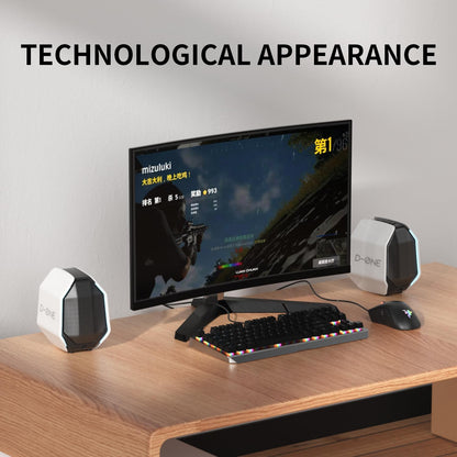 D-ONE 30W PC Gaming Computer Speakers for Laptop, Mac, Desktop Computer, Woofer Speakers, Bluetooth, USB, 3.5mm AUX Inputs, RGB Lights, Multimedia Speakers, White