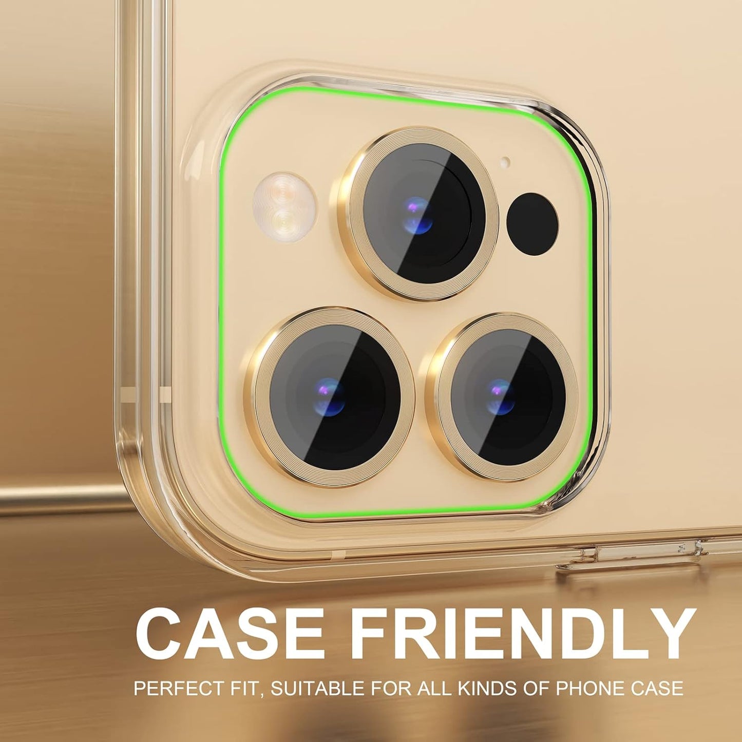 Choiche [3+1 for iPhone 14 Pro/iPhone 14 Pro Max Camera Lens Protector, 9H Tempered Glass Camera Cover Screen Protector Metal Ring Decoration Accessories (Gold)