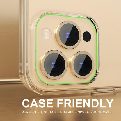 Choiche [3+1 for iPhone 14 Pro/iPhone 14 Pro Max Camera Lens Protector, 9H Tempered Glass Camera Cover Screen Protector Metal Ring Decoration Accessories (Gold)
