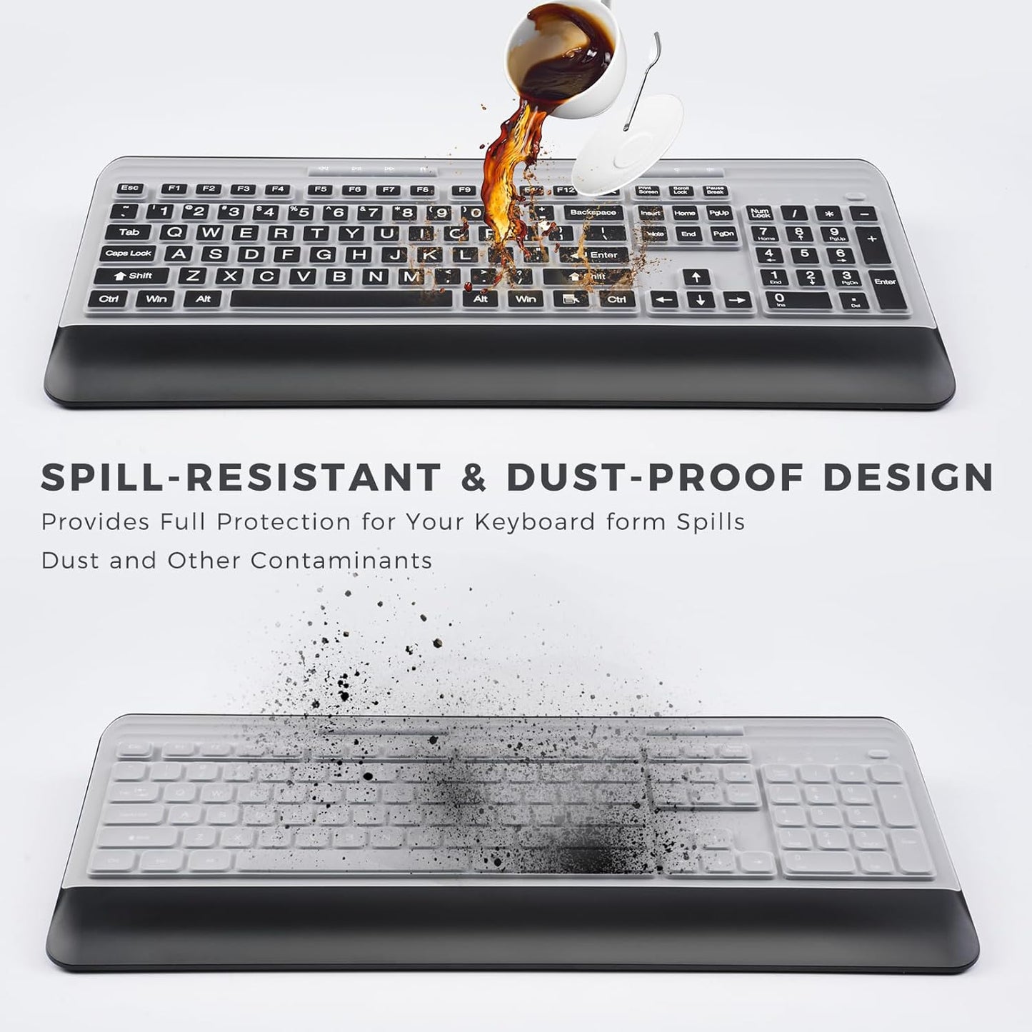 Wireless Keyboard and Mouse Set with Quiet Keys, 2.4G Full Size Ergonomic Keyboard with Wrist Rest, Protective Covers, Soft Touch Silent Design for Windows, Computer, PC and Laptop