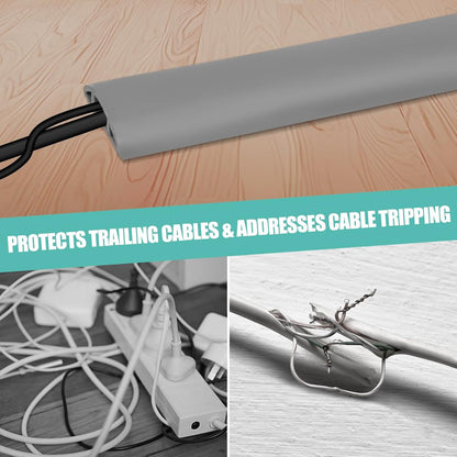 Floor Cord Cover Cavity 0.8"x0.37" Self Adhesive Cord Hider, 3.3FT Low Profile Cable Management, Extension Strip Protector for Wires, Prevent Cable Trips for Offices, Gyms, Exhibitions (Gray)