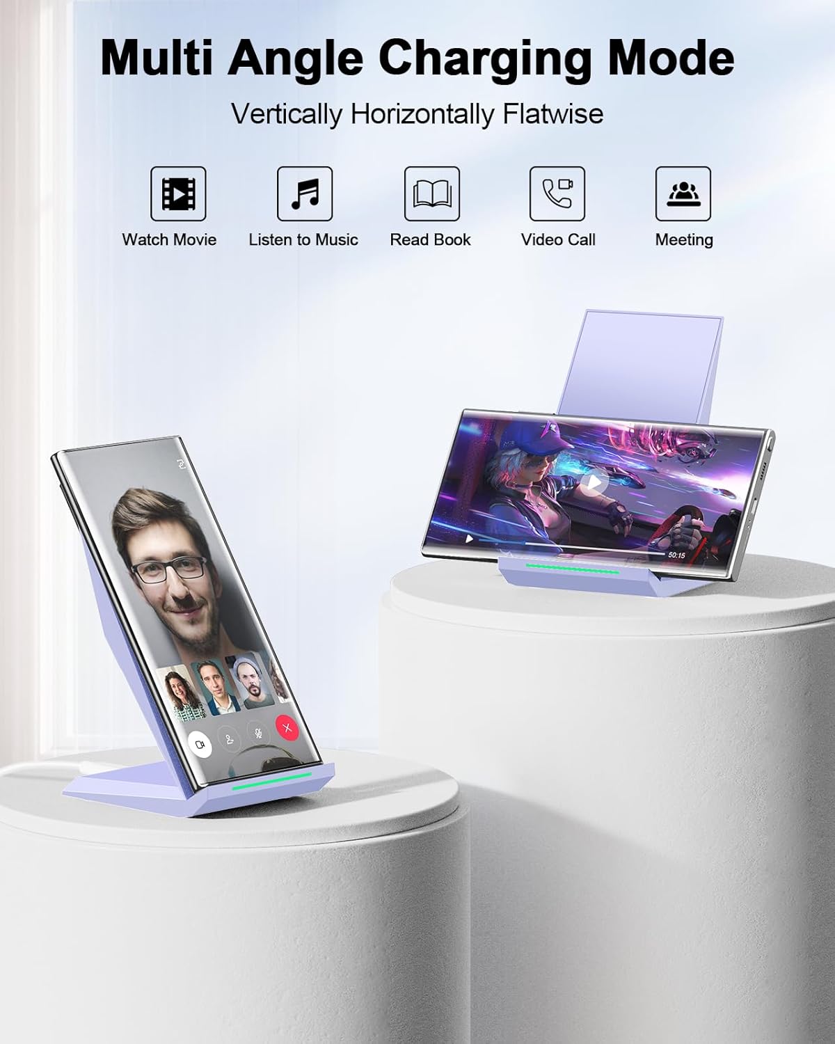 Fast Wireless Charger 2 Pack - NANAMI Qi Certified Wireless Charging Stand for iPhone 16/15/14/13/12/12 Pro Max, Phone Charger Dock Compatible Samsung Galaxy S25/S24/S23/S22/S21/S20/Note 20,Pixel 6/5