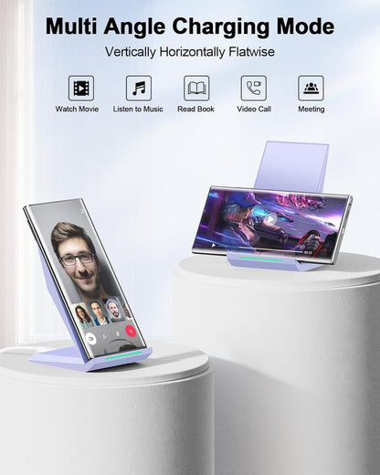 Fast Wireless Charger 2 Pack - NANAMI Qi Certified Wireless Charging Stand for iPhone 16/15/14/13/12/12 Pro Max, Phone Charger Dock Compatible Samsung Galaxy S25/S24/S23/S22/S21/S20/Note 20,Pixel 6/5