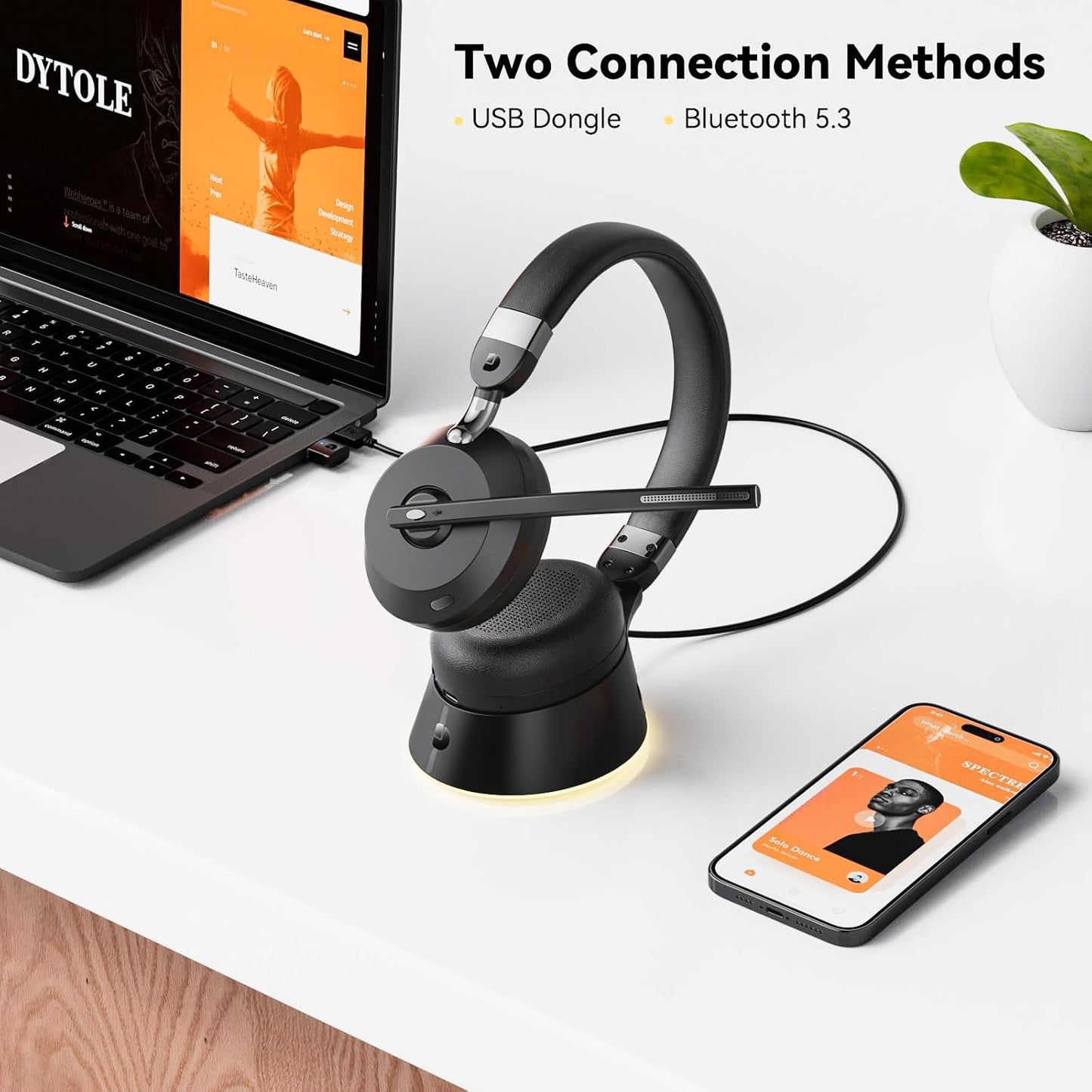 Wireless Headset with Mic for Work, Bluetooth Headphones with Microphone (Noise Cancelling) & Charging Base, Wireless Headset for Work from Home/Office/Call Center/PC/Computer/Teams/Zoom/Skype/Laptop