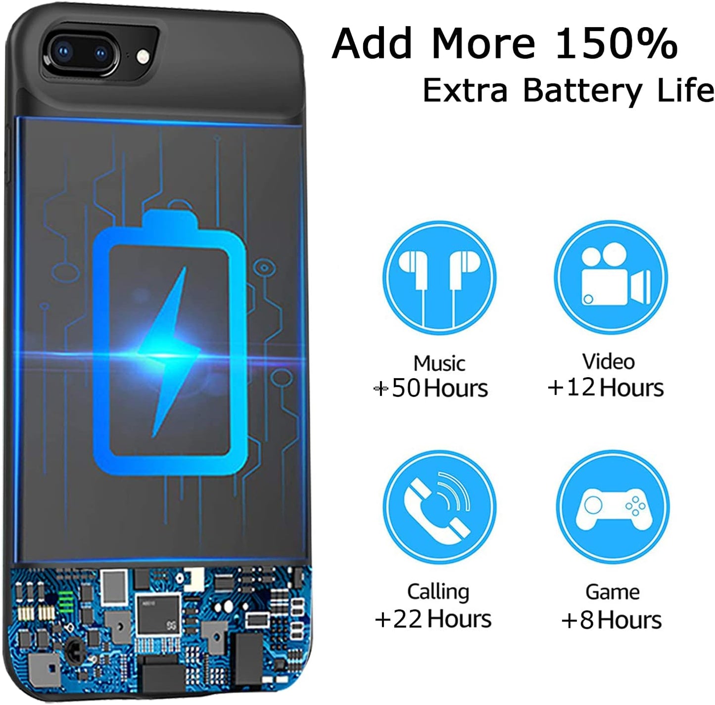 Battery Case for iPhone 6 Plus/6s Plus/7 Plus/8 Plus, 10000mAh Portable Battery Pack Rechargeable Smart Charger Case Compatible with iPhone 6 Plus/6s Plus/7 Plus/8 Plus (5.5 inch) Battery Case (Black)