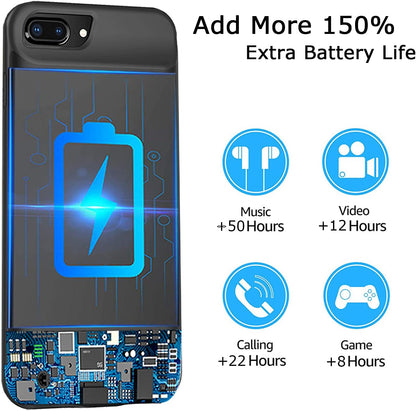 Battery Case for iPhone 6 Plus/6s Plus/7 Plus/8 Plus, 10000mAh Portable Battery Pack Rechargeable Smart Charger Case Compatible with iPhone 6 Plus/6s Plus/7 Plus/8 Plus (5.5 inch) Battery Case (Black)