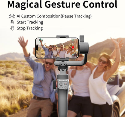TOALLIN Gimbal Stabilizer for Smartphone, 3-Axis Phone Gimbal with AI Tracking, Gesture Control, Long Battery Life Stabilizer for iPhone & Android, Video Recording, Streaming, Travel Vlogging