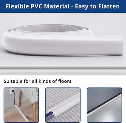 Cord Cover Floor 6ft White, PVC Floor Cable Cover, Cord Hider Floor Cord Protector Prevent Cable Trips & Protect Wires, Floor Cable Management Hide Cords on Floor, Cord Cavity -W0.47 x H0.28