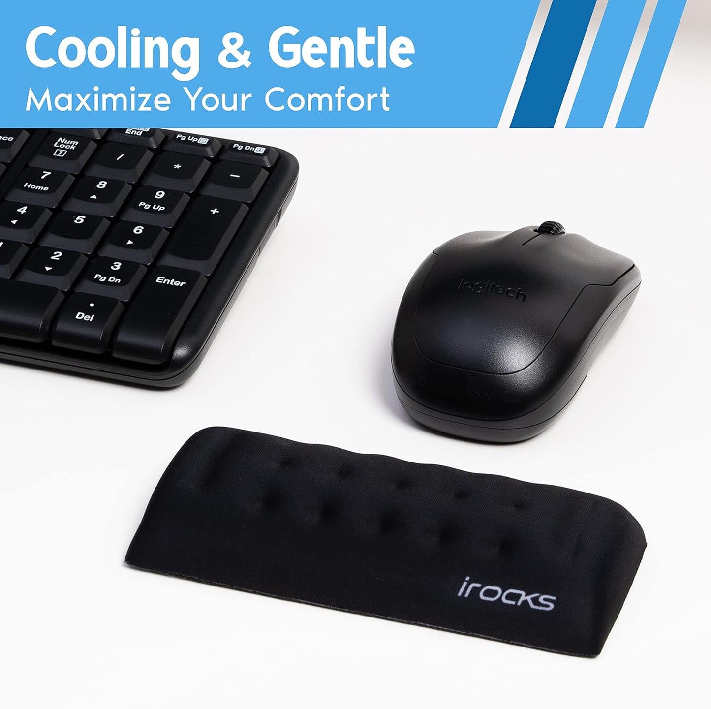 i-Rocks Memory Foam Mouse Wrist Rest - Pain-Reducing Wrist Rest for Mouse - Non-Slip Rubber Base Wrist Rest - Cooling Mouse Wrist Support for Long Hours of Work, Studying, Gaming (Black)