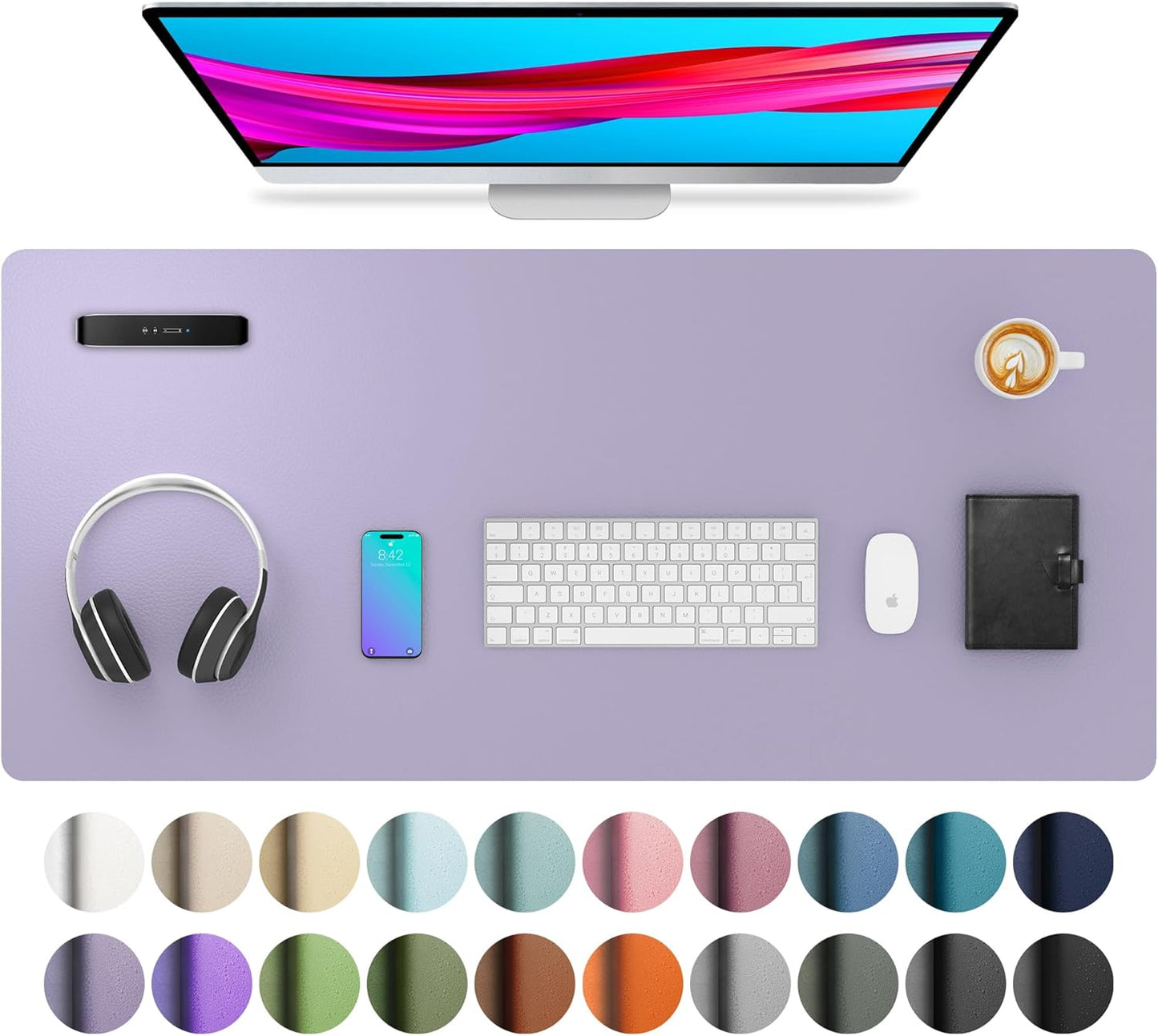 Aothia Leather Desk Pad - Protector and Blotter, Mouse Pad and Office Mat, Non-Slip PU Leather Laptop Desk Pad, Waterproof Writing Pad for Office and Home (36" x 17", Lavender)