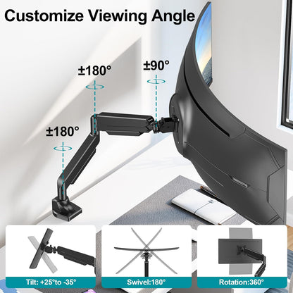 MOUNT PRO Heavy Duty Monitor Mount for Max 49 inches Ultrawide Screens, Single Monitor Arm Desk Mount Holds 6.6 to 33lbs, Fully Adjustable Computer Stand with C-Clamp, VESA 75x75 or 100x100mm