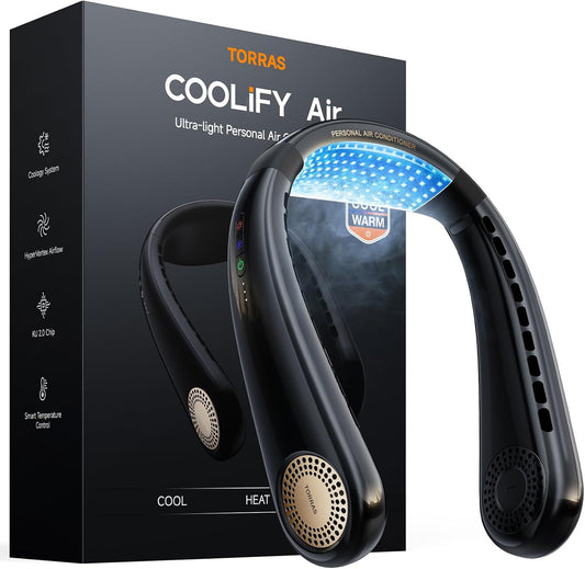 TORRAS COOLiFY Air Neck Fan Air Conditioner, 3D Airflow, Light Portable Fan Rechargeable, Personal Cooling Fan Travel Essentials, Work, Travel, Camping, Onyx Black