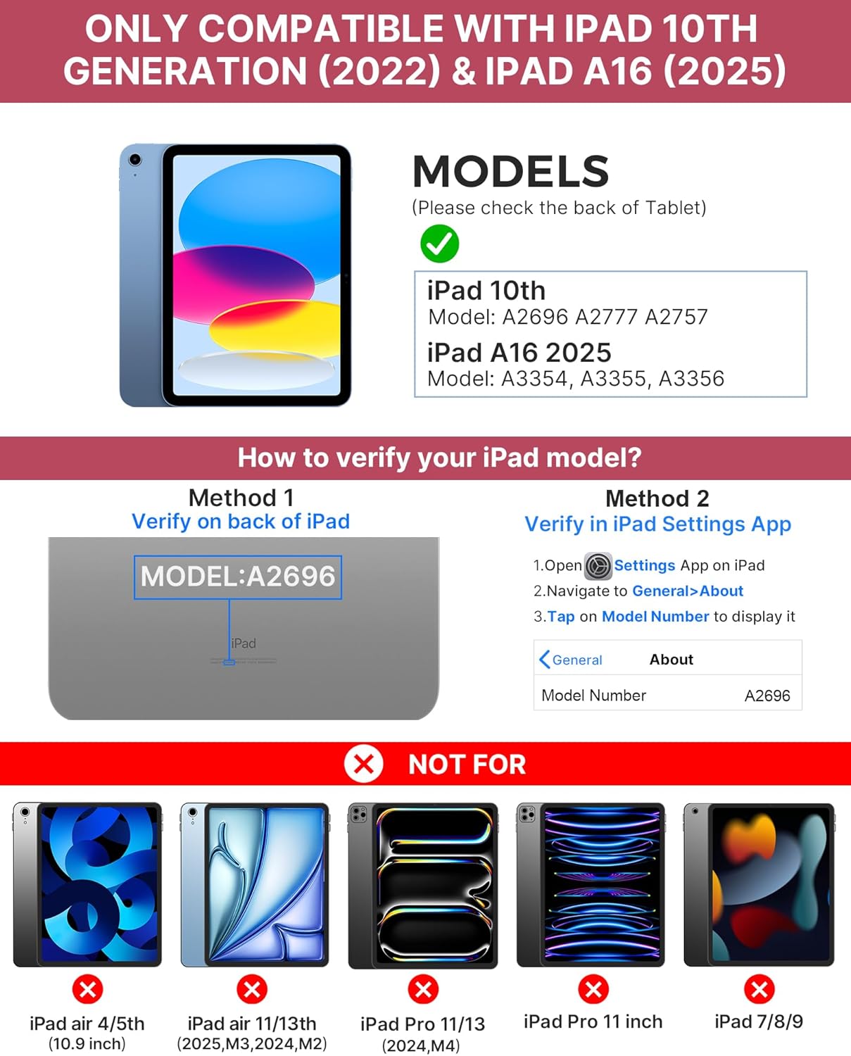 typecase Touch iPad 10th Generation Case with Keyboard (10.9", 2022) and iPad A16 (11th Gen, 2025) – 360° Rotatable, 11-Color Backlit, Multi-Touch Trackpad, Thin & Light (Pink)