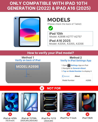 typecase Touch iPad 10th Generation Case with Keyboard (10.9", 2022) and iPad A16 (11th Gen, 2025) – 360° Rotatable, 11-Color Backlit, Multi-Touch Trackpad, Thin & Light (Pink)