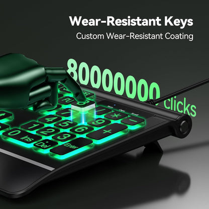 TECKNET Large Print Backlit Keyboard, Wired USB-A Computer Keyboard with Wrist Rest, 7-Color Backlit, Oversized Letter Keys Easy to See, Plug-and-Play, Silent, Foldable Stands for Windows/PC/Laptop