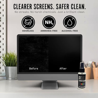 Delete Screen Cleaner Spray Kit, 4 Pack, 2oz Bottle and 12"x12" Microfiber Cleaning Cloth, Streak-Free, Safe and Gentle Formula, Multi-Purpose for Travel, Small TVs, Cameras, Laptops, Phones