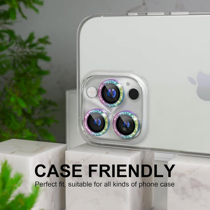Choiche Compatible for iPhone 16 Pro/iPhone 16 Pro Max Camera Lens Protector, Bling Camera Cover with 9H Tempered Glass Lens Screen Protector Metal Ring Decoration Accessories (Clear-Colorful)