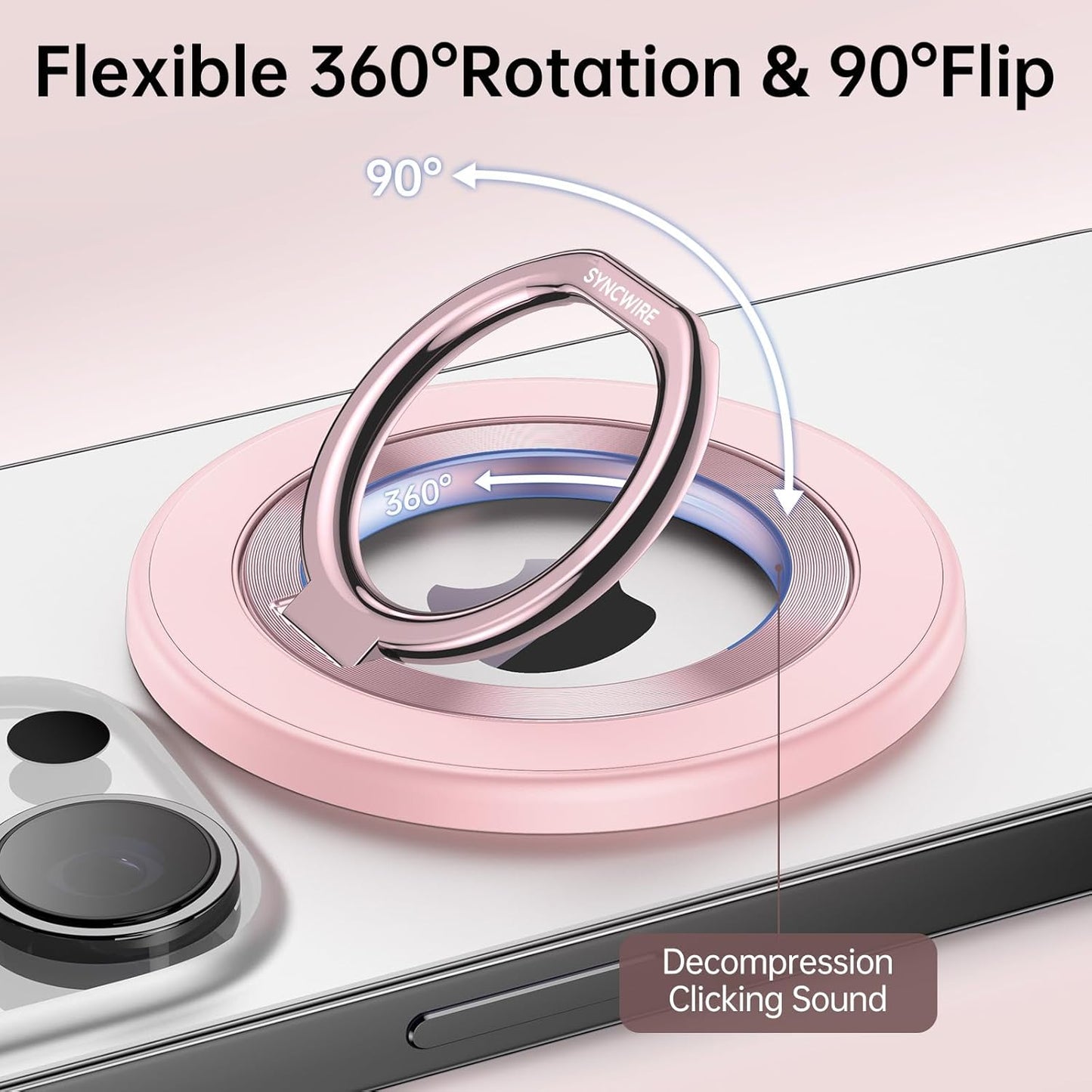 Syncwire Magnetic Phone Ring Holder for MagSafe, Magnetic Phone Ring Stand Finger Grip Kickstand with Two-Sided Magnets Compatible iPhone,Android,MagSafe Accessories, Light Pink