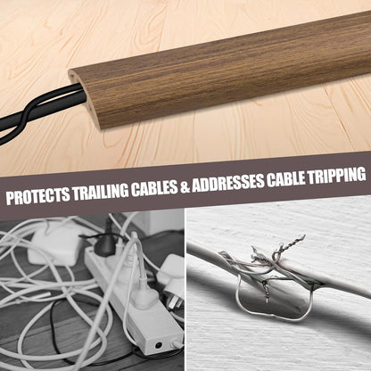 Floor Cord Cover Cable Cavity Self Adhesive Cord Hider Floor Floor Cable Management Power Cord Protector Floor Electric Cord Covers for Offices, Gym, Exhibitions (Misty Brown Wood, 2.36" x 10')