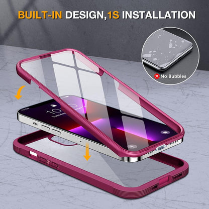 Miracase Glass Case for iPhone 13 Pro Max 6.7 inch, Upgrade Full-Body Clear Bumper Case with Built-in 9H Tempered Glass Screen Protector for iPhone 13 Pro Max, Claret Red