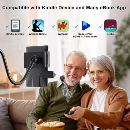 Gooseneck Tablet Holder for Kindle Reading in Bed with Page Turner Remote, Hands Free Desk Bedside Lazy Arm Stand for Kindle Accessories, Gifts for Readers