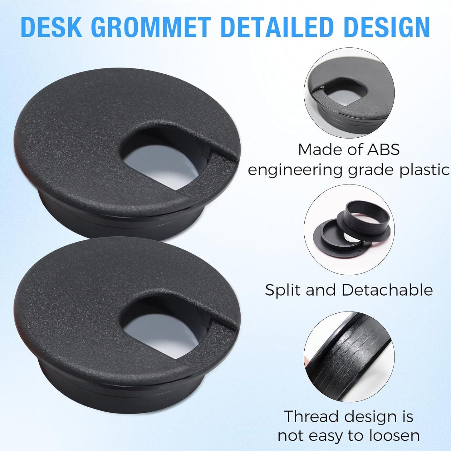 Desk Grommet 2" (50 mm), Desk Cord Hole Cover, Cable Grommet ABS Plastic, Desk Hole Grommet for Office and Home Table Cable, Detachable Cable Cord Organizer (White 4 Pcs)