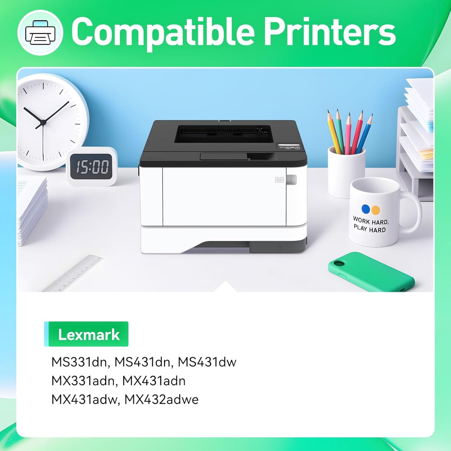 55B1000 Toner Cartridge with Chip Replacement for Lexmark 55B1000 55B1H00 Compatible with Lexmark MS331dn MS431dn MS431dw MX331adn MX431adn MX431adw MX432adwe MS331 MS431 MX331 MX431 Laser Printer Ink