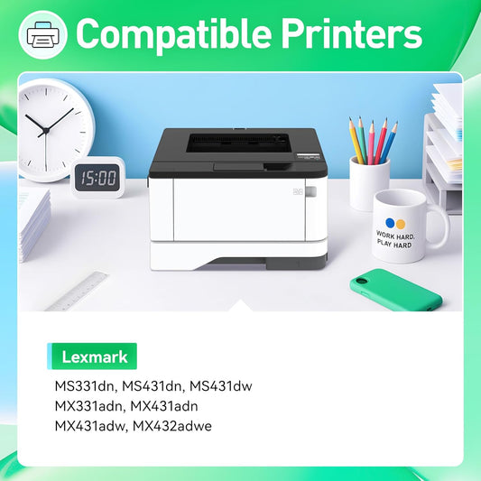 55B1X00 Black Toner Cartridge Extra High Yield with Chip 1Pack Compatible Replacement for Lexmark MS331dn MS431dn MS431dw MX331adn MX431adn MX431adw MX432adwe MS331 MS431 MX331 MX431 Laser Printer Ink