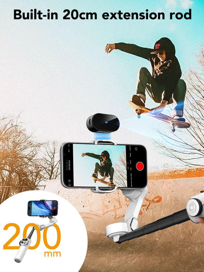 Gimbal Stabilizer for Smartphone,NO APP Tracking,20CM Extension Rod,Face & Object Tracking stabilizer for iPhone & Android,3-Axis OLED Gimbal for Video Recording-AOCHUAN Smart X2AI Black