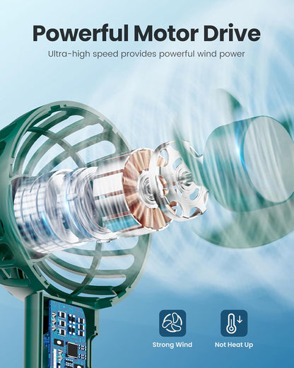 Gaiatop Mini Portable Fan, Navy Green, Cute Design, Rechargeable Battery, Handheld and Desktop, Small and Light