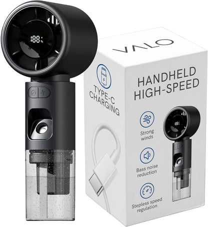 Valo Portable Rechargeable Fan - Mini Cooling Fan for Travel, USB Desk Personal Fan with 4 Speeds, 50ml Tank for Water Cooling Technology, Quiet Operation, 2,000 mAh Battery - Midnight Black