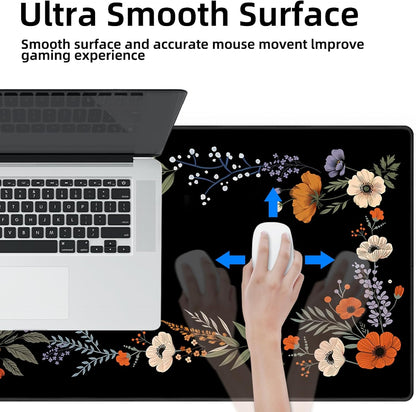 Galdas Gaming Mouse Pad XXL XL Large Long Extended Big Mousepad Non-Slip Rubber Keyboard Desk Pad with Stitched Edges for Laptop Home Office (31.5x11.8x0.08 Inch)-Floral Flower