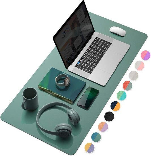 YSAGi Desk Pad, Desk Mat, 31.5" x 15.7" Dual-Sided Laptop Desk Pad Protector, Large Leather Desk Blotter for Keyboard and Mouse, Waterproof Desk Writing Pad for Office(Pistachio Green + Green Blue)