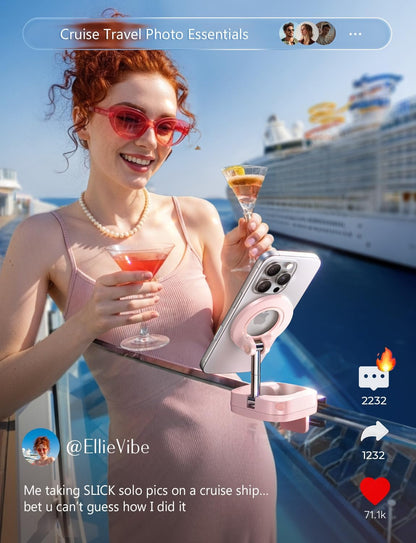 LISEN Airplane Phone Holder Travel Essentials for Women Long Flight Essentials Must Haves Handsfree for MagSafe Phone Stand Beach Vacation Cruise Essentials 2025 for iPhone 16 Pink