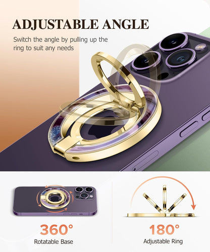 GVIEWIN Magnetic Phone Ring Holder, Compatible with MagSafe Phone Grip with Adjustable Stand, Magnet Phone Ring Kickstand for iPhone 16 Pro Max/Plus/15/14/13/12 Series/Other Phones (Quicksand)