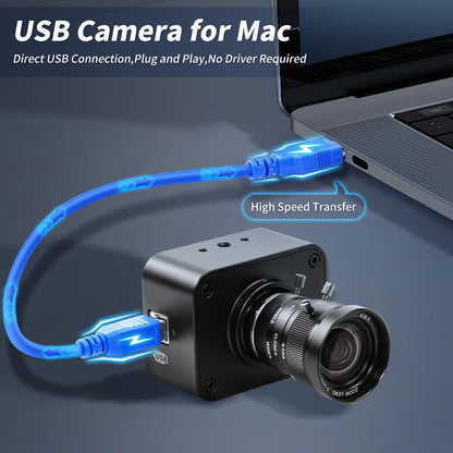 MOKOSE USB Camera 4K,USB3.0 Manual Focus Webcam with 5-12mm Varifocal Lens, IMX678 1/1.8" 8MP Sensor Support YUY2,Web Camera for Desktop Computer Laptop