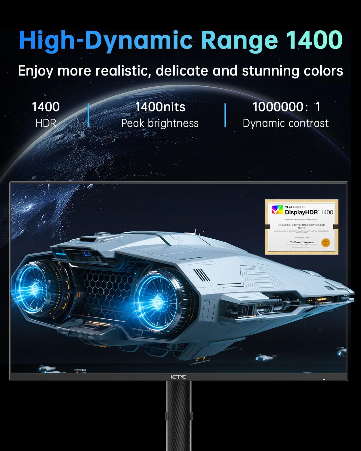 KTC 27 Inch Mini LED Gaming Monitor - 1440P Monitor 2K, HDR1400, 180Hz, Adaptive Sync, 148% sRGB, HDMI 2.0 x 2, DisplayPort 1.4 x 1, Monitors Gamer with Height Angles Adjustable