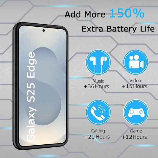 Battery Case for Galaxy S25 Edge, Upgraded 10000mAh Rechargeable Portable Extended Battery Pack Supported Qi Wireless Charging Case Compatible with Galaxy S25 Edge (6.7 inch) Charger Case (Black)