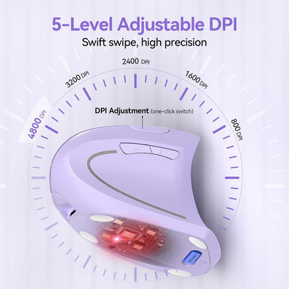 TECKNET Ergonomic Mouse Wireless, Rechargeable Mouse Wireless Silent for Carpal Tunnel Right Hand, 2.4GHz USB Vertical Mouse Wireless for Laptop, 5 Adjustable 4800 DPI, Computer, MacBook, Desktop