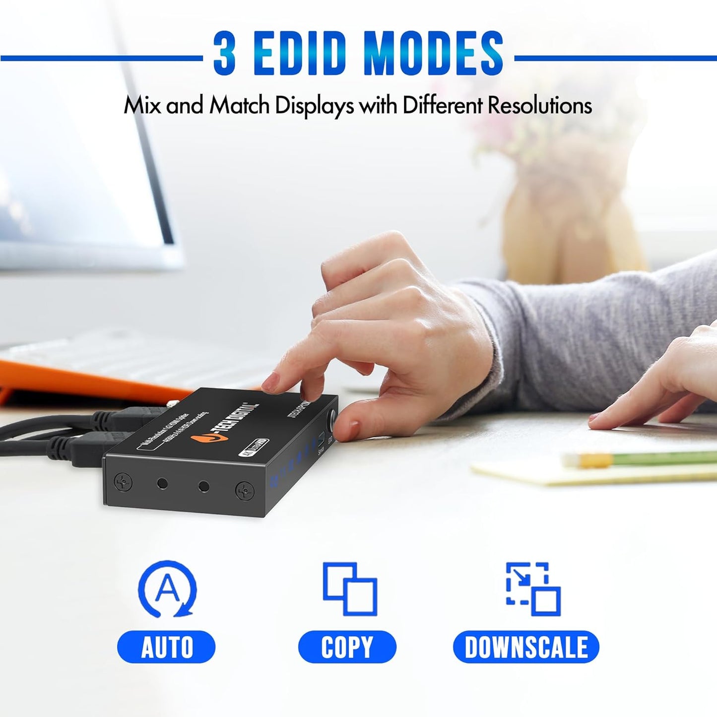 J-Tech Digital HDMI Splitter 1 in 2 Out 4K@60Hz, 1x2 HDMI Splitter for Duplicate/Mirror Screen 4K to 1080P Downscaling Function 3 EDID Settings (JTECH-SP12M18G)