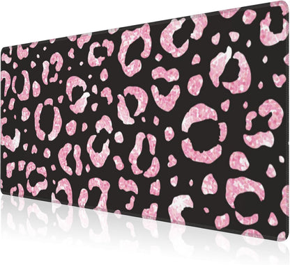 Mouse Pad, Large Rose Pink Leopard Printings Desk Mat, Extended Non-Slip Gaming Keyboard Mousepad Desk Pad, Thick Stitched Edges Waterproof Mouse Mat 31.5"x15.7" (Glittery Leopard Prints)