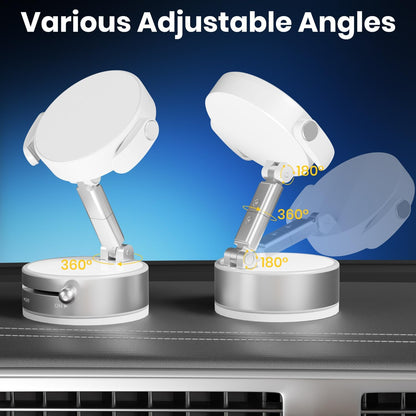 Upgraded 360° Adjustable Vacuum Magnetic Phone Holder, Vacuum Magnetic Suction Phone Mount with Clamp Foldable Phone Holder for Car/Gym/Mirror/Smooth Surface, Suitable with All Smartphones (White)