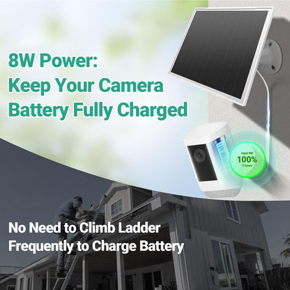 Solar Panel for Ring Camera, 8W High - Efficiency Solar Charger Compatible with Stick Up Cam & Ring Spotlight Cam (Battery) - Waterproof, 16ft Long Cable, DC3.5mm & USB C Ports, White